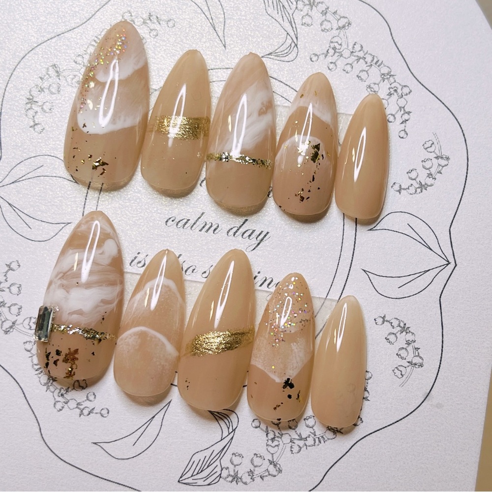 Nude art nail handmade gel nail, bloom nails, acrylic press on nail, fake nail